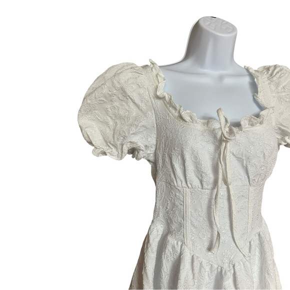 SHEIN White Floral Puffy Sleeve Babydoll Milkmaid Mini Dress Size XS - Picture 3 of 7